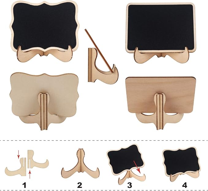 ONUPGO Mini Chalkboard Signs, 20 Pack Small Wooden Chalkboard Labels with Easels Stand, Place Cards, Food Signs, Blackboards for Table Numbers, Weddings Signs, Party Decoration