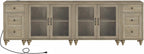 WAMPAT Sideboard Buffet Cabinets with 4-Glass Door, 4-in-1 Kitchen Storage Cabinets with Charging Station, Wood Coffee Bar Table with Adjustable Shelf & 2 Drawers for Dining Room, Living Room, Grey