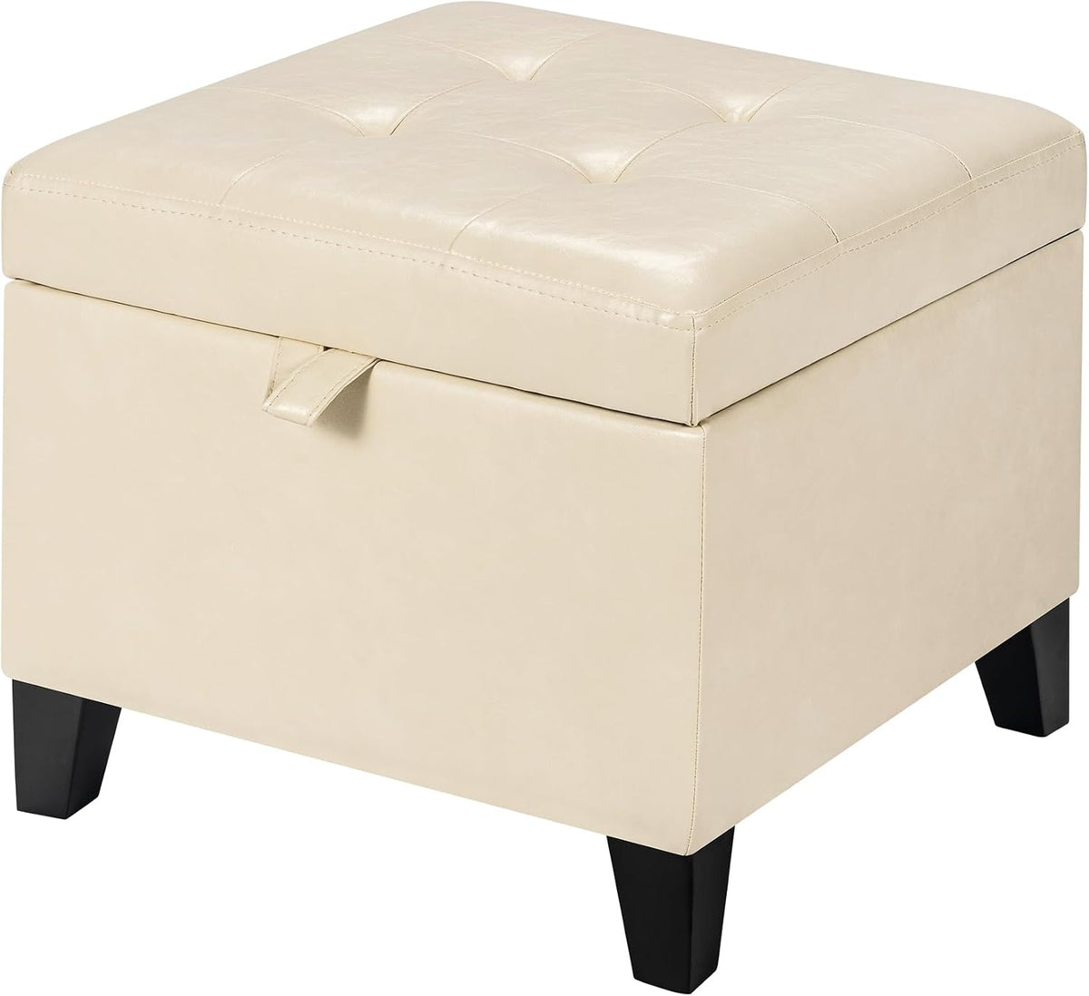 Asense 17 Inch Storage Ottoman Foot Rest,Square Faux Leather Foot Stool,Small Ottoman with Storage,Padded Seat for Entryway,Living Room,Bedroom,Couch,Under Desk,Beige