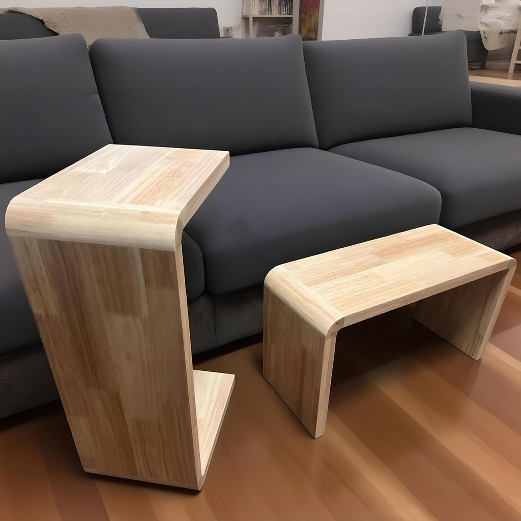 C-Shaped Side Table Solid Wood End Table for Couch (2, 27.2" H-Natural) | Suitable for Sofa and Bed, Wooden C Tables for Living Room Bedroom, Small Snack Tray Table for Space Saving