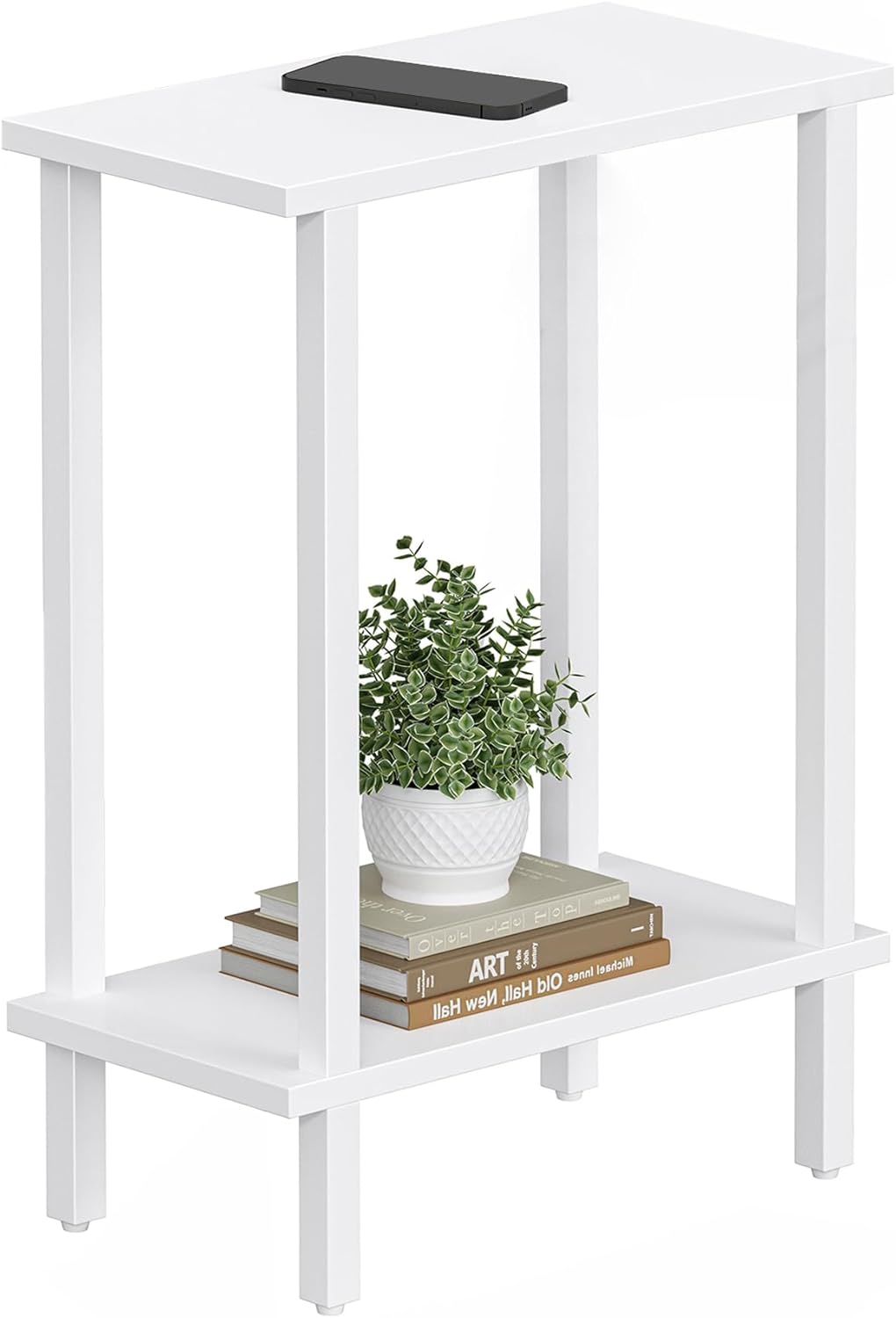 TUTOTAK Small Side Table, Narrow End Table, Skinny Sofa Table, Slim Nightstand, Couch Table, Living Room, Bed Room, White TB01BW062
