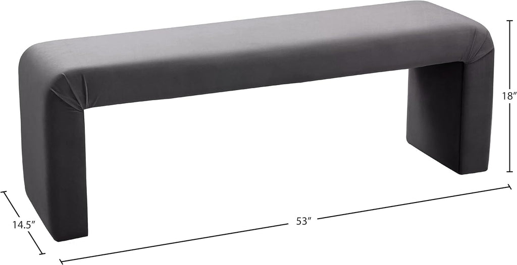 Meridian Furniture Minimalist Collection Modern | Contemporary Velvet Upholstered Bench, 53" W x 14.75" D x 18.25" H, Grey