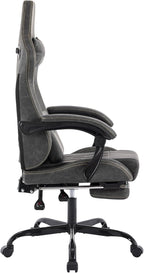 Gaming Chair with Footrest Ergonomic Computer Chair Massage Lumbar Cushion, Racing Video Game Chair Adjustable Rocker Recliner Executive Office Desk Chair Pu Leather for Adults, Grey