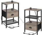 sthmec Nightstands Set of 2, Night Stands with Charging Station and Fabric Drawer, Grey Bedside Tables with Drawers, 2- Tier Side Table with Storage, Nightstands with Charging Station,Grey