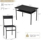 ECOTOUGE Dining Table Set for 4, Wood Kitchen Table and Chairs with Storage Shelves & Metal Frame, Compact Mid-Century Modern Rectangle Dinner Table Sets for Small Space, Apartment, Black