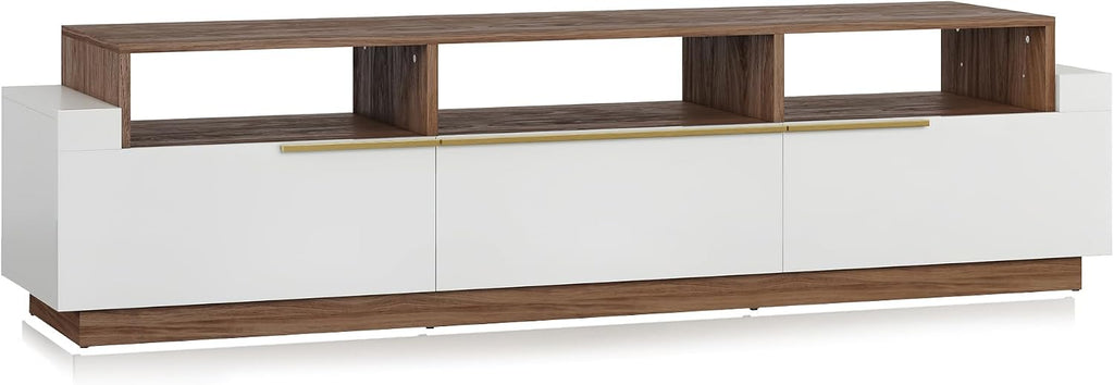 BELLEZE 70" TV Stand for TV up to 70", Modern Home Entertainment Center with Open Shelves and Drawers, Media Console Table, Wood Storage Cabinet for Living Room - Broadway (White)