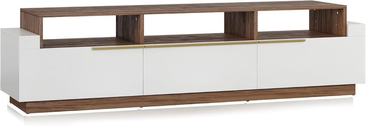 BELLEZE 70" TV Stand for TV up to 70", Modern Home Entertainment Center with Open Shelves and Drawers, Media Console Table, Wood Storage Cabinet for Living Room - Broadway (White)