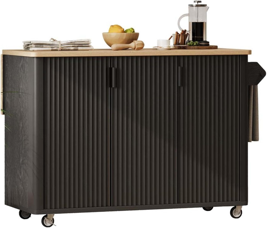 Rolling Kitchen Island with Drop Leaf with Storage and Dining Table, Kitchen Islands with Storage with Wheels Towel Rack， for Kitchen, Dining Room, Black