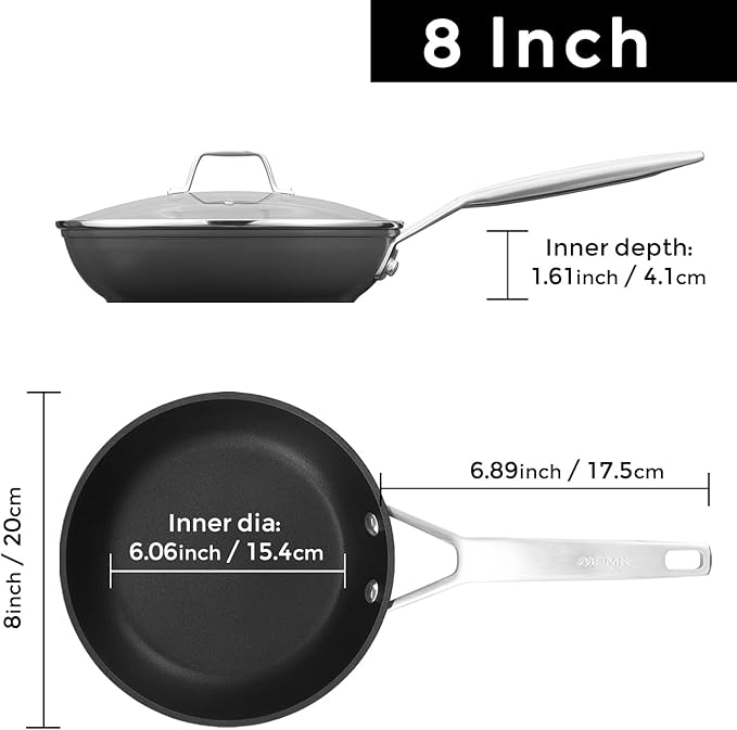 MsMk 8 inch Small Frying Pan with Lid, Burnt also Non stick Omelette pan, PFOA Free Non-Toxic, Scratch-resistant, for gas, electric and induction