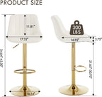 Barstools Set of 3, Golden-Cream, Adjustable Swivel Bar Stools | With Back, Armless Upholstered, Gold Bar Stool with Velvet Seat, For Kitchen Island/Cafe/Dining