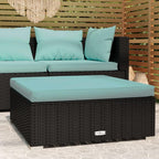 Patio Footrest with Aqua Cushion, Poly Rattan Garden Ottoman Outdoor & Indoor Chair for Garden, Patio, Balcony, Backyard, Porch, Black 27.6"x27.6"x11.8" Poly Rattan