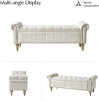 HULALA HOME Farmhouse Upholstered Storage Bench, End of Bed Bench with Vintage Button Tufted Design(Ivory)