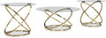 GTU Furniture Contemporary Glass Square 3-Piece Coffee Table Set, Cocktail Table with 2 Matching End Tables, Champagne Finish for Living Room