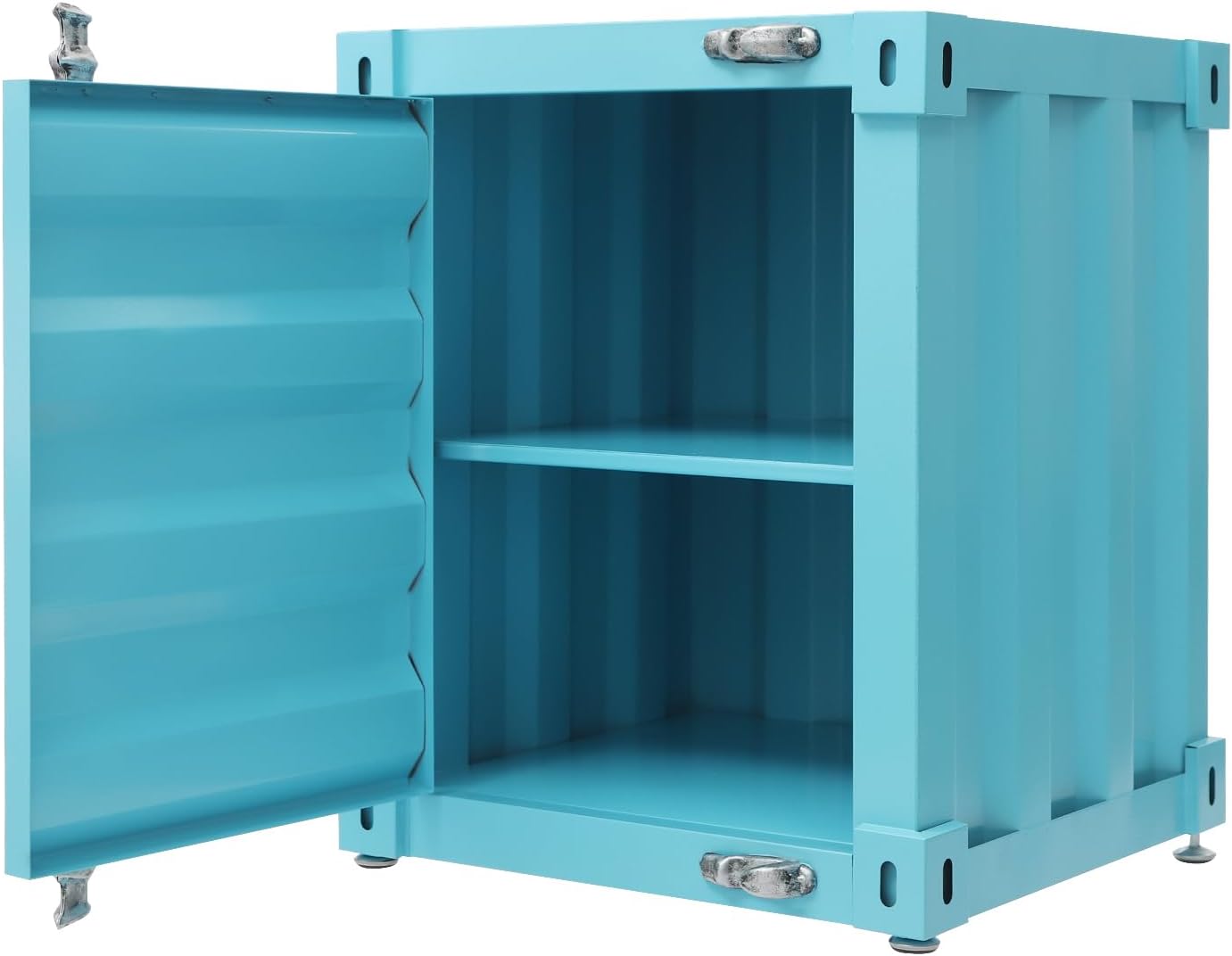 Side Table, Industrial Wind Container Cabinet Iron Bedside Table Vintage Container Design Cabinet with Combination Lock for Bedroom, Living Room, Garage, Bar (Blue)
