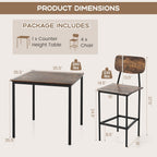 Giantex 5-Piece Dining Table Set W/Counter Height Table & 4 Bar Stools, Industrial Kitchen Dining Set W/Footrest & Backrest, Space-Saving Dinette Set for Pub, Dining Room, Restaurant (Mix Brown)