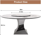 Montary 59” Modern Round Dining Table for 6-8, Artificial Marble Dining Room Table with Lazy Susan, Stainless Steel Black Titanium Hourglass Base, Sintered Stone Top Dining Table (Only Table)