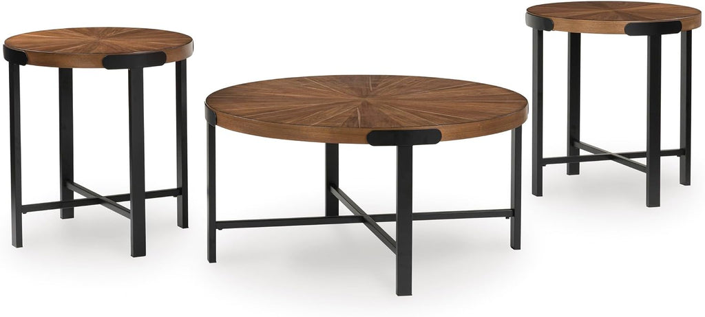GTU Furniture Casual Acacia Wood Square 3-Piece Coffee Table Set, Cocktail Table with 2 Matching End Tables, Brown Finish for Living Room