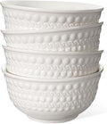 Small Ceramic Bowls - 14 Oz Ice Cream Bowls Set of 4, White Embossment Dessert Bowl for Kitchen, Soup, Side Dishes, Oatmeal, Rice, 4.75 Inch Microwave Oven Safe(Auspicious Clouds)