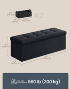 SONGMICS HOME Ottoman with Storage, Removable Lid, Folding Storage Chest, Easy Assembly, for Entryway, Bedroom, Living Room, 15.2 x 43.2 x 15.2 Inches, Velvet, Black