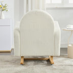 Accent Rocking Chair with Pillow, Ultimate Comfort for Your Home, Teddy Velvet, Cream White (Cream White + Teddy + Rubberwood-1)