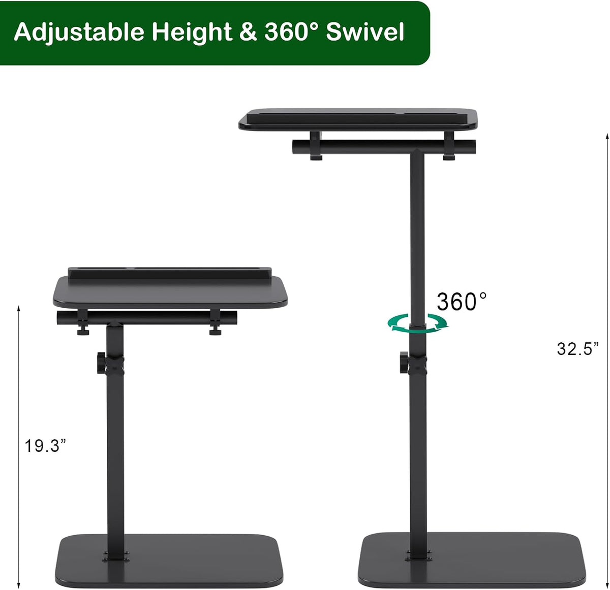 Adjustable End Table for Couch, 360° Swivel C Shaped Side Table with Height Adjustment, Sofa & Bedside Table for Laptop Use, Working & Reading, TV Tray Alternative, Space Saving, Gift for Home