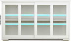 White Sideboard Buffet Cabinet with Sliding Glass Doors, Storage Credenza with Adjustable Shelves, Kitchen Pantry Cupboard Console Cabinet for Dining Room Living Room Entryway