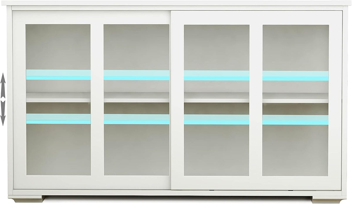White Sideboard Buffet Cabinet with Sliding Glass Doors, Storage Credenza with Adjustable Shelves, Kitchen Pantry Cupboard Console Cabinet for Dining Room Living Room Entryway