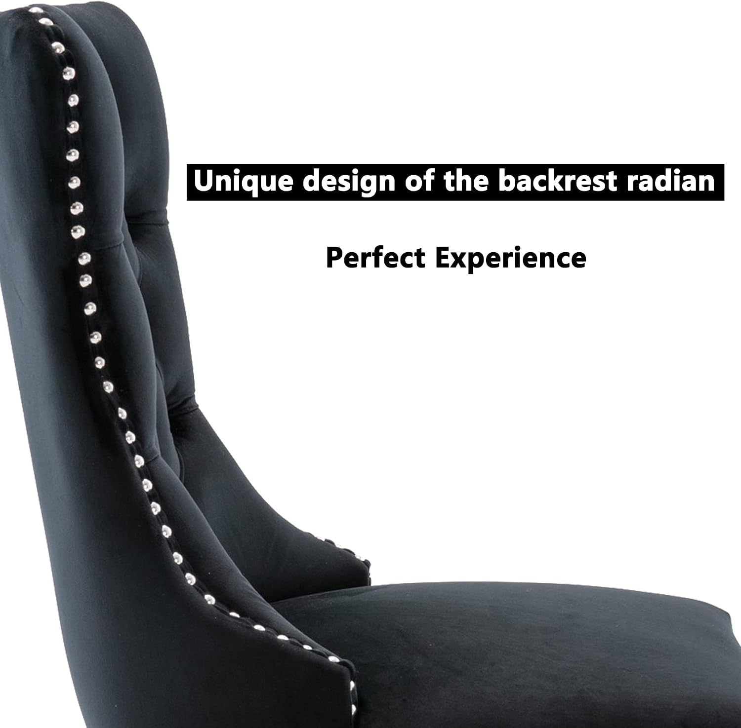 Virabit Velvet Dining Chairs, Tufted Upholstered Dining Chairs with Nailhead Back and Ring Pull Trim, Solid Wood Dining Chairs for Kitchen/Bedroom/Dining Room (Black, Set of 2)