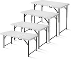 4ft Folding Table, Portable Fold-in-Half Adjustable Height Utility Table for Indoor/Outdoor Use, Durable HDPE & Steel, Stable & Lightweight, Multi-Purpose, White