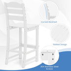 Tangkula Patio HDPE Barstool, Outdoor High Top Bar Chair w/Backrest & Footrest, All-Weather Wood-Plastic Bar Height Chair for Poolside, Backyard, Porch (2, White)