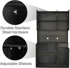 71" Black Kitchen Pantry Cabinets with Microwave Stand, 6 Doors & 3 Adjustable Shelves, Freestanding China Cabinet Hutch, Buffet Cabinet with Storage
