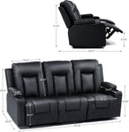 LUCKLIFE Faux Leather Recliner Sofa Set,Manual Living Room Furniture Sets | 3 Seat Reclining Sofa Couch and Loveseat with Cup Holders for Meeting Room,3+2