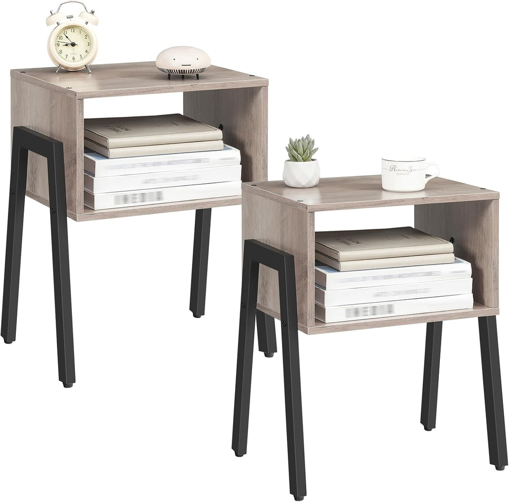 HOOBRO Small Nightstands Set of 2, Stackable End Tables, Side Tables, Bedside Tables with Open Storage Shelf, for Small Spaces, Bedroom, Living Room, Greige and Black BG38BZP201