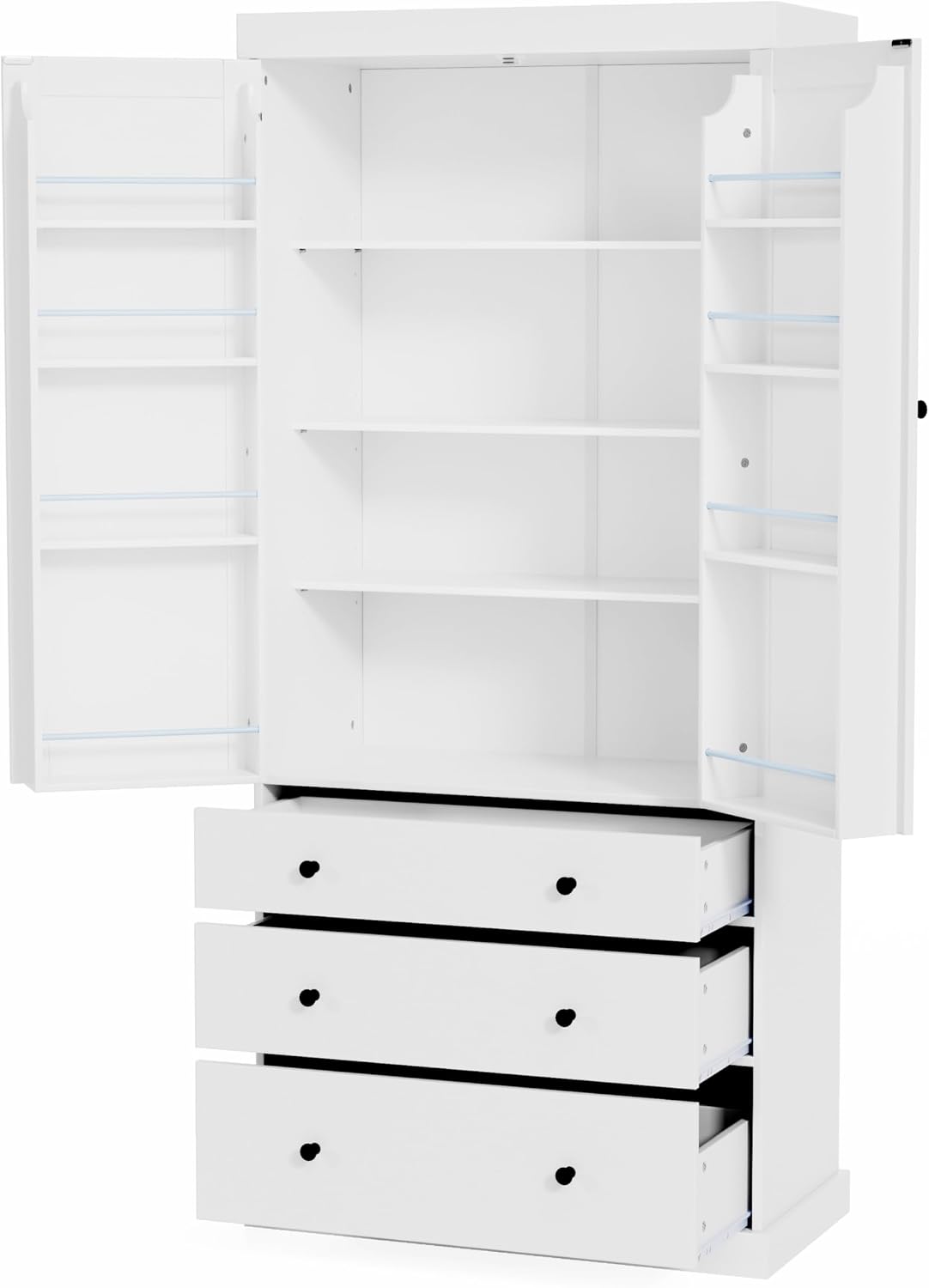 Merax 77” Pantry Cabinet, Kitchen Pantry Storage Cabinet with Drawers, Doors and Adjustable Shelves,Freestanding Buffet Cupboards Sideboard for Living Room and Dinning Room, White