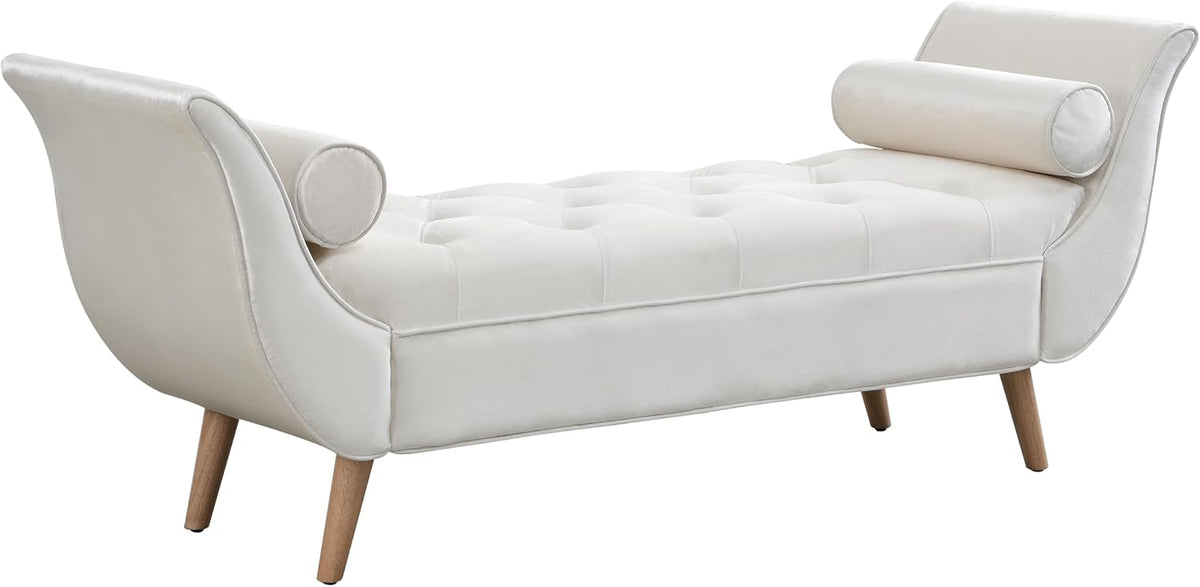Setawix Velvet Upholstered Ottoman Bench with Flared Arms,Button Tufted Footstool Ottomans for Living Room Bedroom,Modern Rolled Arm Bed End Benches with Seating for Entryway,Window (Velvet Beige)