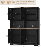 HOSTACK 55" W Pantry Cabinet, 71" Tall Kitchen Hutch Storage Cabinet, Black | Farmhouse Hutch Cabinet with 2 Independant Countertops, 4 Large Storage Cabinets with Shelves / Accent Doors for Dining Room