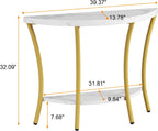 39.4" Console Table with Half Moon Wood Shelves, 2 Tier Modern Entryway Table with Curved Metal Frames, Narrow Sofa Couch Table for Hallway, Entrance, Living Room, Foyer, White Marble & Gold