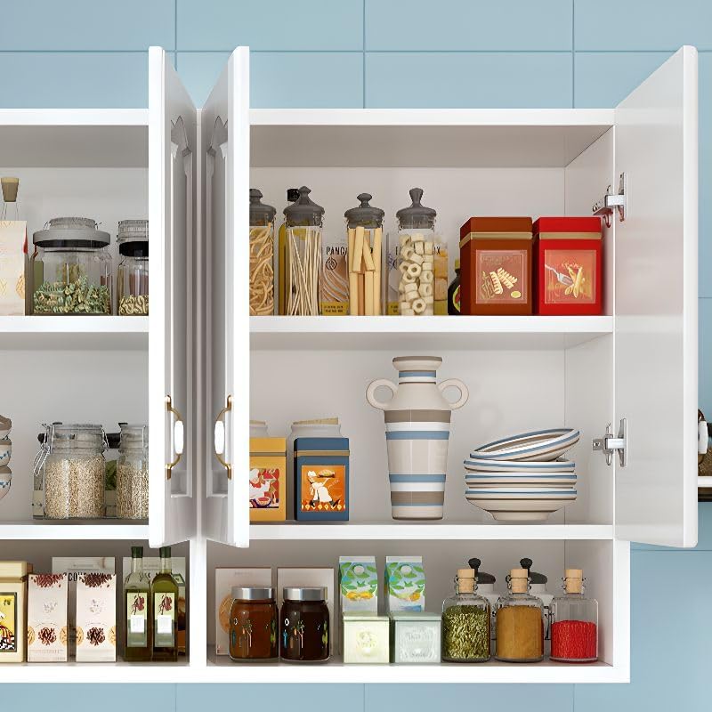 Wall Mounted Kitchen Pantry Storage Cabinet, White Narrow Sideboard Hanging Cabinet Organizer for Bottle, Dish, Bowl, Dining Room, Kitchen, Bathroom (47" L x 12" W x 31.5" H)