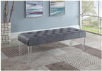 Yafelle 48” Velvet Upholstered Glam Bench with Button Tufted Seat, Silver Nailhead Trim, and 4 Clear Acrylic Legs, Elegant Entryway, Bedroom, or Dining Room Accent Seating, (Grey)