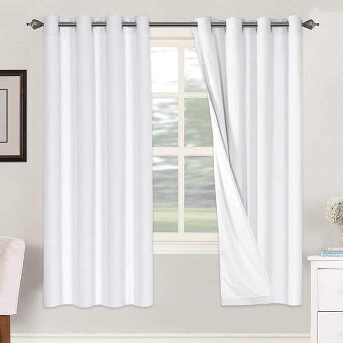 H.VERSAILTEX 100% Blackout Curtains for Bedroom Thermal Insulated Linen Textured Curtains Heat and Full Light Blocking Drapes Living Room Curtains 2 Panel Sets, 52x72 - Inch, Pure White