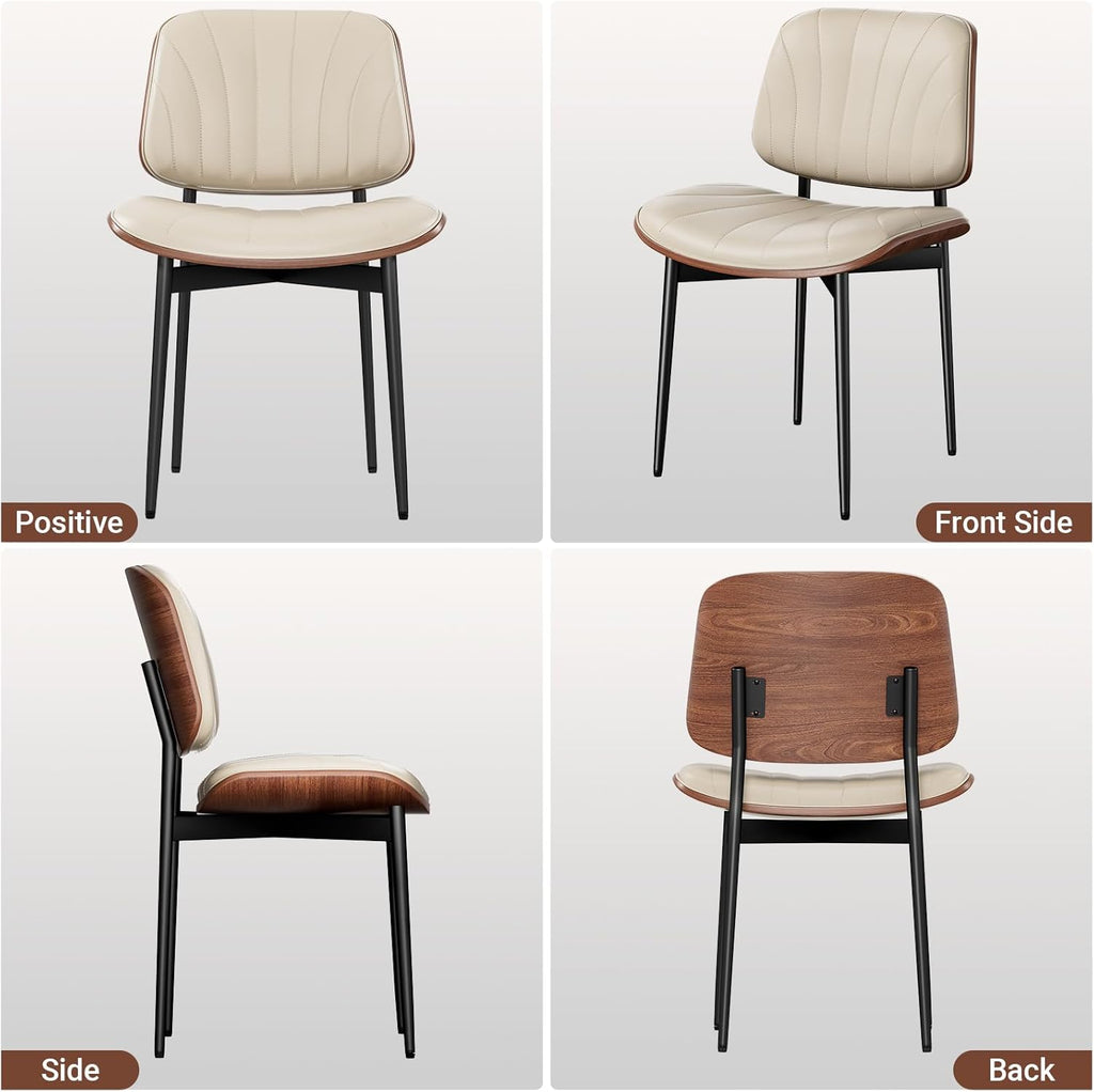YaFiti Dining Chairs Set of 4, Dining Room and Kitchen Chairs, Mid Century Modern Accent Chair, Upholstered PU Leather Chairs for Vanity with Walnut Bentwood and Metal Legs, Greige