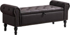 51" Storage Bench for Bedroom, Faux Leather End of Bed Bench, Queen Size Bench with Rolled Arms, Tufted Storage Ottoman Benches, Upholstered Bench for Bedroom, Living Room, Entryway, Dark Brown