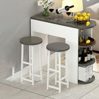 3-Piece Bar Table with Stools, Modern Living Room Set 3-Tier Storage Shelves and 2 Backless Stools for Home & Kitchen (Natural Finish, 39.5" L x 12" W H)