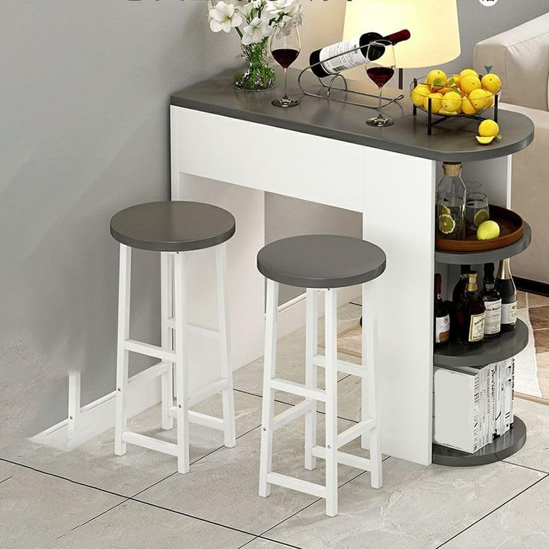 3-Piece Bar Table with Stools, Modern Living Room Set 3-Tier Storage Shelves and 2 Backless Stools for Home & Kitchen (Natural Finish, 39.5" L x 12" W H)