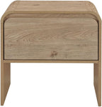 Benjara Maria Side End Table- Drawer and Waterfall Style- Beige Wood 22 Inch