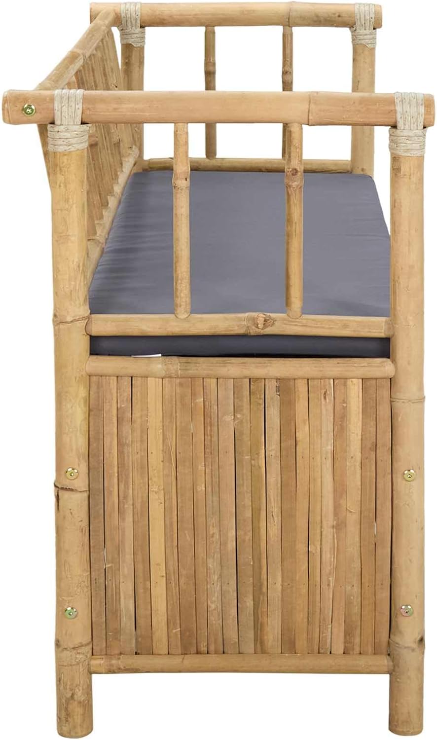 Bamboo Garden Storage Bench 110x47x80 cm, Natural Outdoor Bench with Hidden Seat Storage, Post Leg Design for Patio or Sunroom, Easy Assembly Required