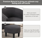 INZOY Modern Accent Chair with Ottoman for Small Space, Club Chair with Ottoman Set, Comfy Fabric Barrel Reading Chairs for Living Room Bedroom, Round Reading Chair with Foot Rest, Dark Grey