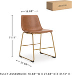 Signature Design by Ashley Crandox Dining Chairs Set of 2, Mid Century Modern Bucket Seat, Faux Leather Upholstery with Gold Legs, Casual Seating for Kitchen and Dining Rooms, Light Brown