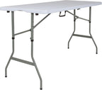 Flash Furniture 5 ft Plastic Bi-Fold Table, Granite White | Height Adjustable, Carrying Handle, Durable Construction, Commercial Use