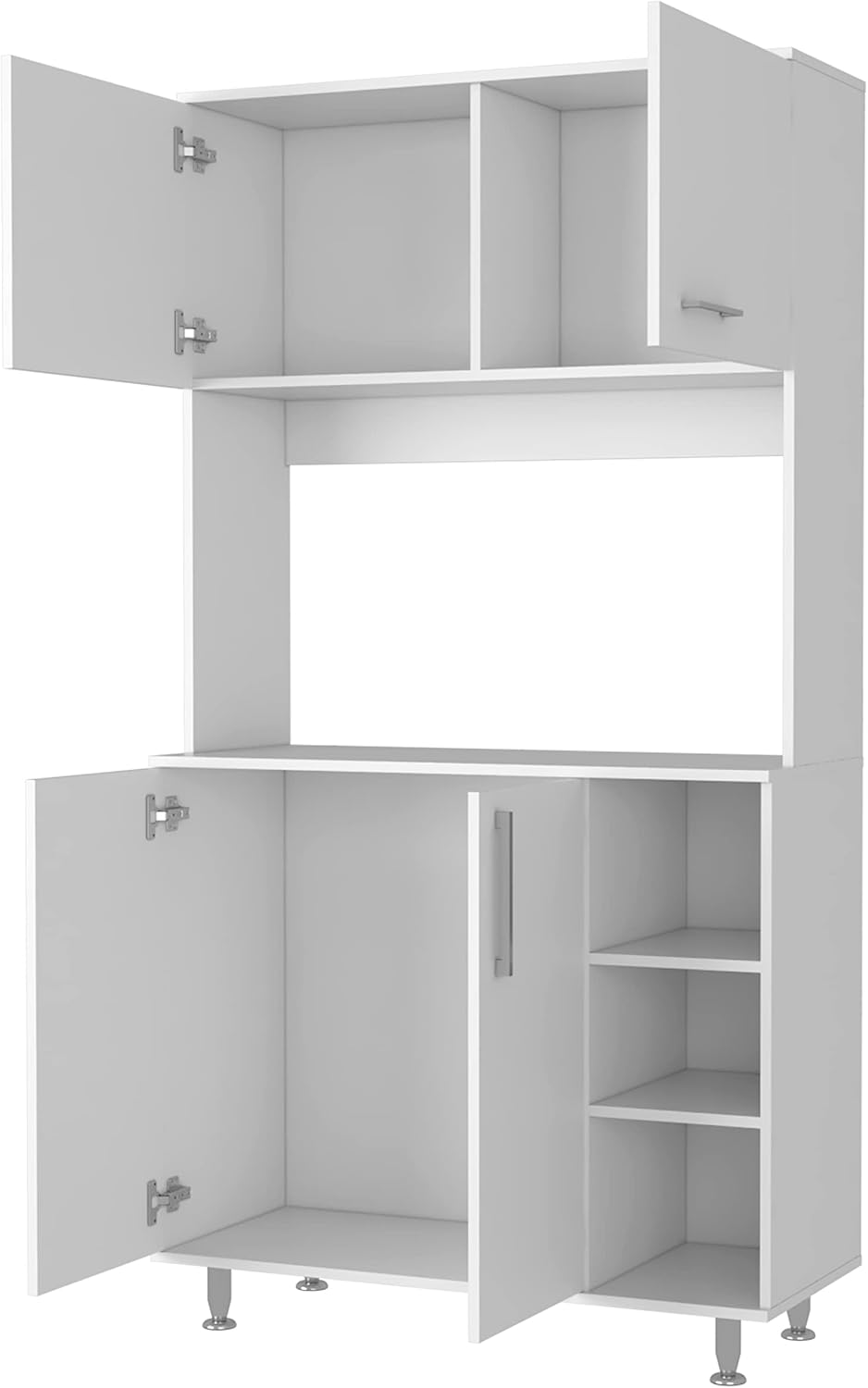FM FURNITURE Colorado Pantry Cabinet with Three Small Open Shelves and One Cabinet, Color White. for Kitchen Room